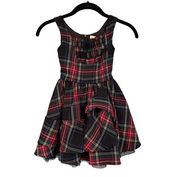 Harajuku Mini Target Dress Kids Girls XS 4/5 Black Red Tartan Plaid Christmas